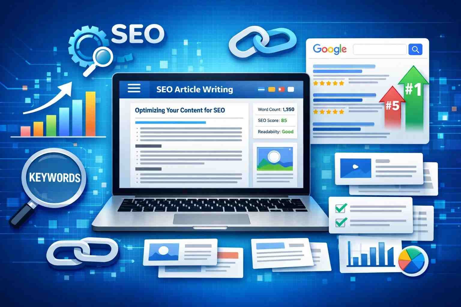 SEO optimized article writing strategy illustration