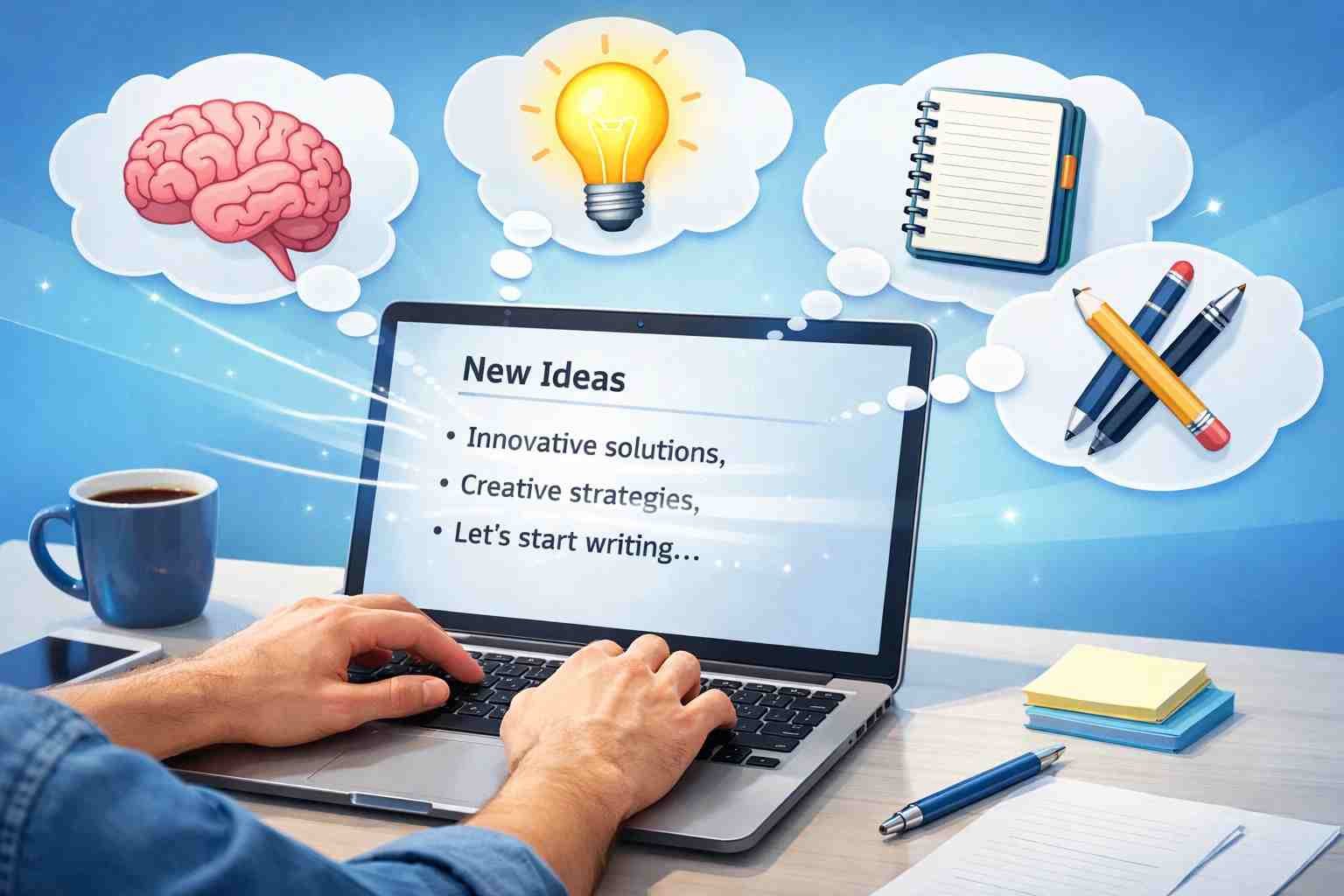 illustration showing ideas turning into written words