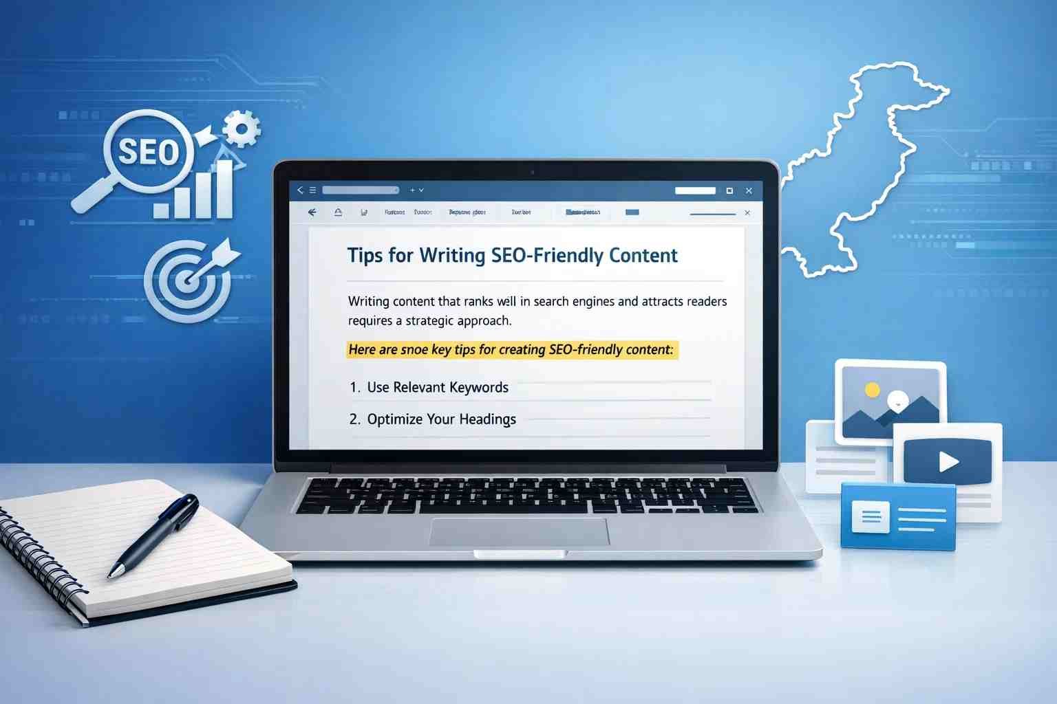 Laptop writing engaging articles for Pakistani readers