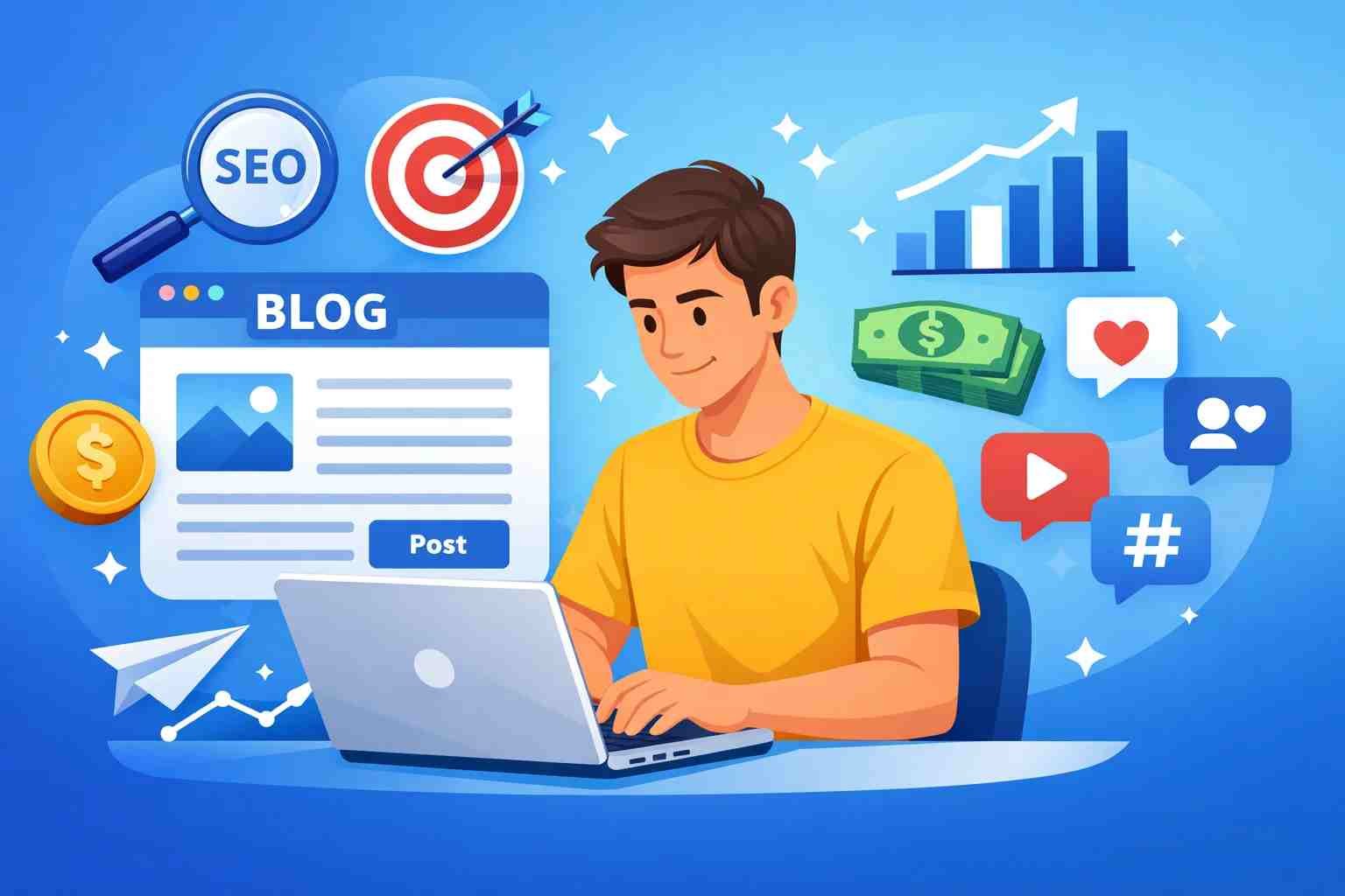 Blogging benefits and online earning concept