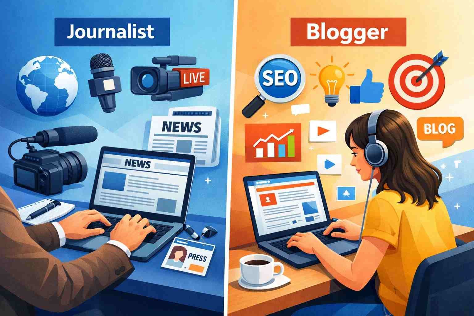 Journalism vs blogging differences illustration